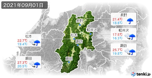 長野県(2021年09月01日の天気