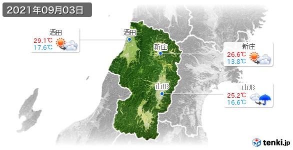 山形県(2021年09月03日の天気