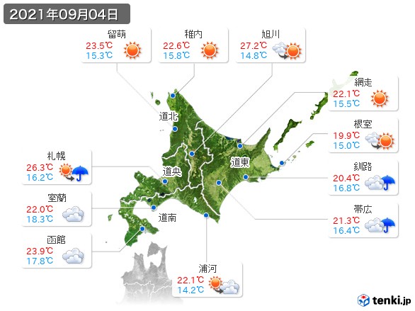 北海道地方(2021年09月04日の天気