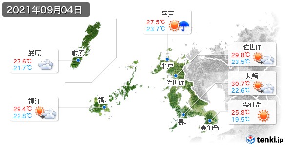 長崎県(2021年09月04日の天気