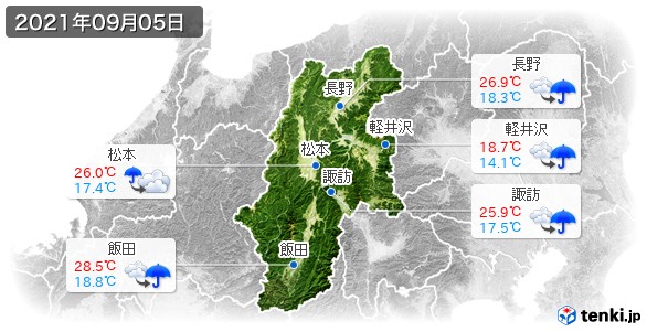 長野県(2021年09月05日の天気