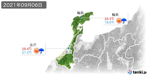 石川県(2021年09月06日の天気