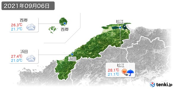 島根県(2021年09月06日の天気