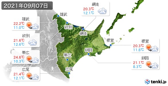道東(2021年09月07日の天気