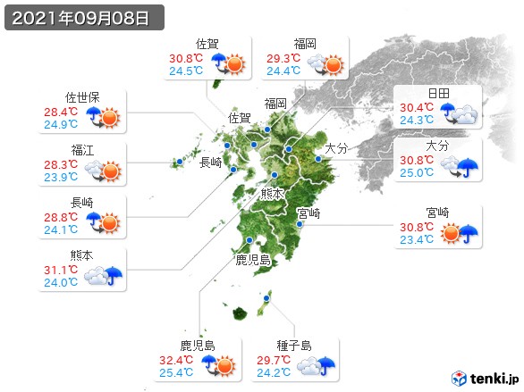 九州地方(2021年09月08日の天気