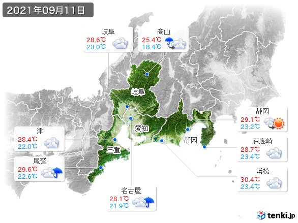 東海地方(2021年09月11日の天気