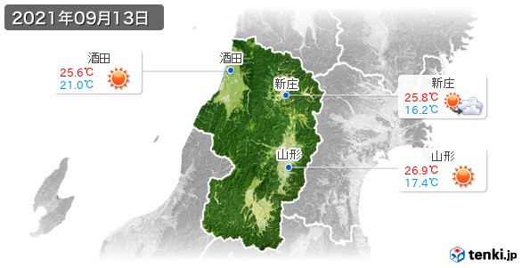 山形県(2021年09月13日の天気