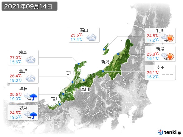 北陸地方(2021年09月14日の天気