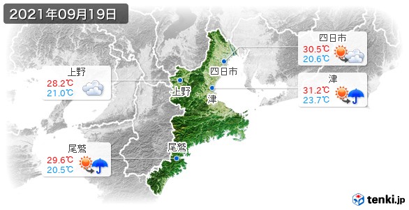 三重県(2021年09月19日の天気