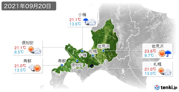 道央(2021年09月20日の天気