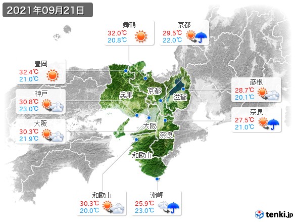 近畿地方(2021年09月21日の天気