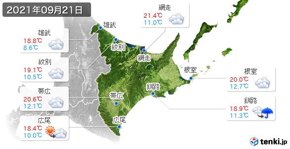 道東(2021年09月21日の天気