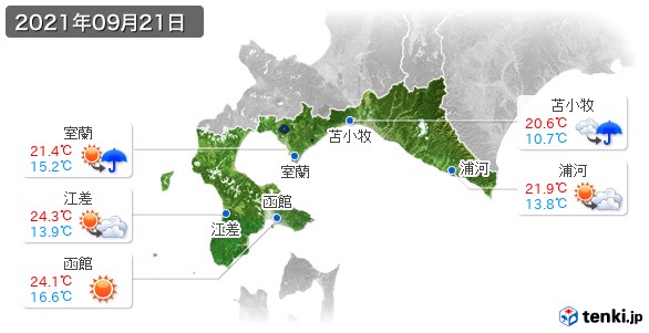 道南(2021年09月21日の天気