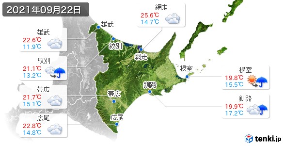 道東(2021年09月22日の天気