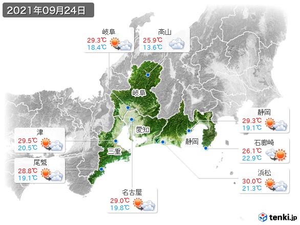 東海地方(2021年09月24日の天気