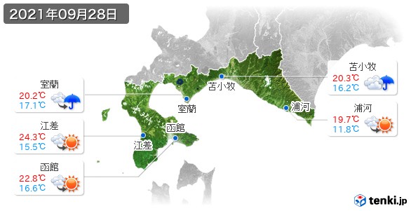 道南(2021年09月28日の天気