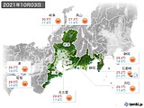 2021年10月03日の東海地方の実況天気