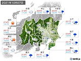 2021年10月07日の関東・甲信地方の実況天気