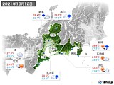 2021年10月12日の東海地方の実況天気