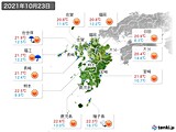 2021年10月23日の九州地方の実況天気