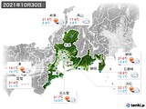 2021年10月30日の東海地方の実況天気