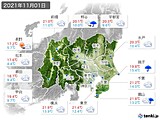 2021年11月01日の関東・甲信地方の実況天気