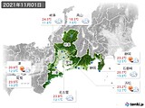 2021年11月01日の東海地方の実況天気
