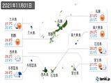 2021年11月01日の沖縄県の実況天気