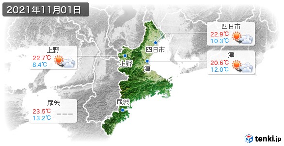 三重県(2021年11月01日の天気