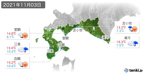 道南(2021年11月03日の天気