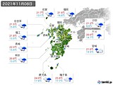 2021年11月08日の九州地方の実況天気