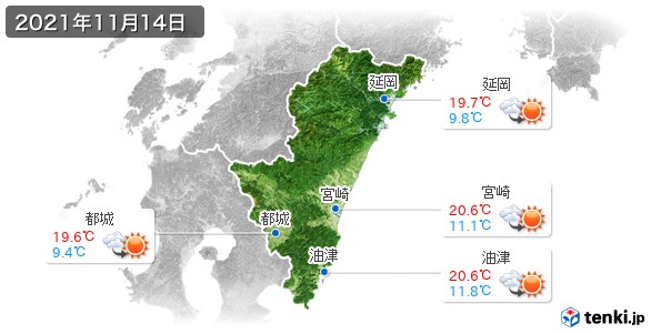 宮崎県(2021年11月14日の天気