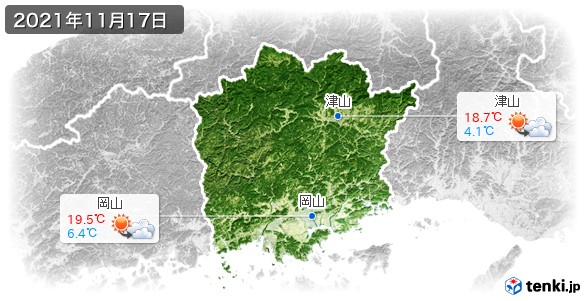 岡山県(2021年11月17日の天気