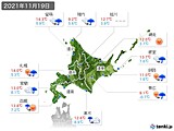 2021年11月19日の北海道地方の実況天気