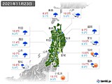 2021年11月23日の東北地方の実況天気
