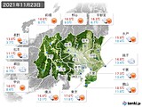 2021年11月23日の関東・甲信地方の実況天気