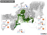 2021年11月23日の東海地方の実況天気