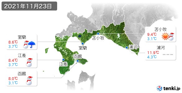道南(2021年11月23日の天気