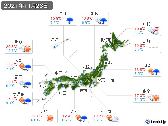(2021年11月23日の天気