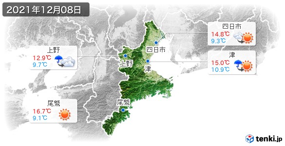 三重県(2021年12月08日の天気