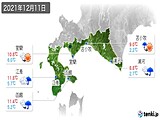 2021年12月11日の道南の実況天気