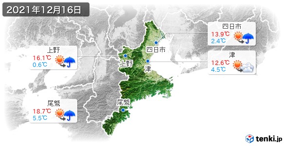 三重県(2021年12月16日の天気