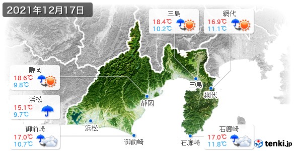 静岡県の過去の天気 実況天気 21年12月17日 日本気象協会 Tenki Jp