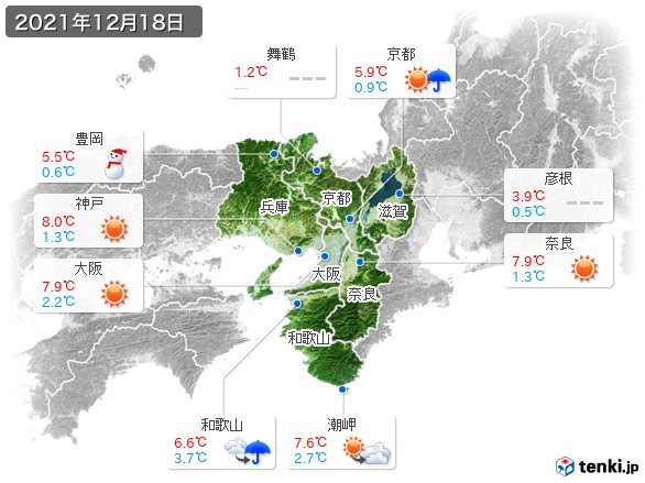 近畿地方(2021年12月18日の天気