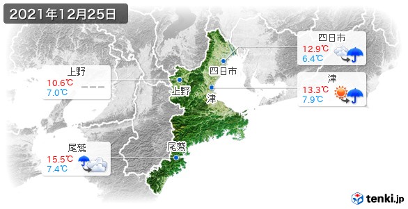 三重県(2021年12月25日の天気