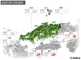 2021年12月28日の中国地方の実況天気