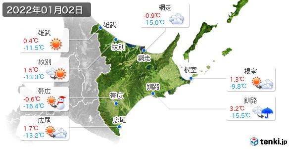 道東(2022年01月02日の天気