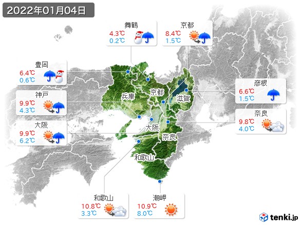 近畿地方(2022年01月04日の天気