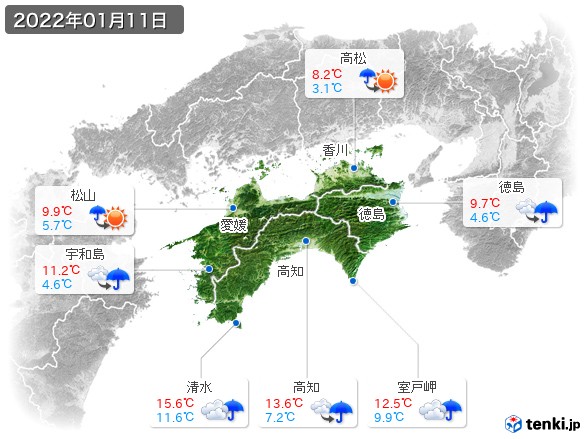 四国地方(2022年01月11日の天気