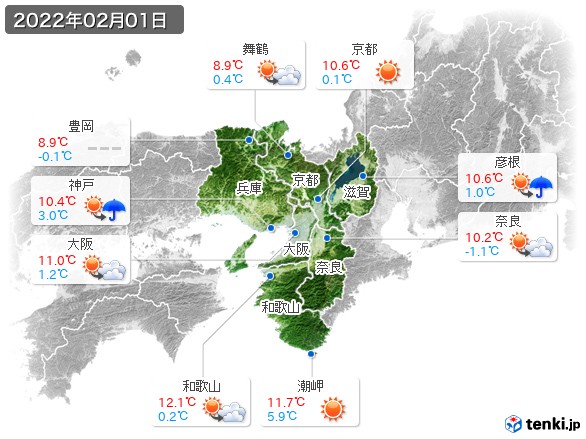 近畿地方(2022年02月01日の天気